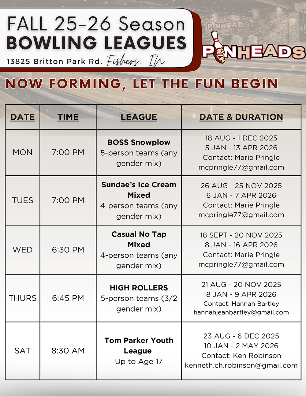 Fishers Fall Leagues 2025
